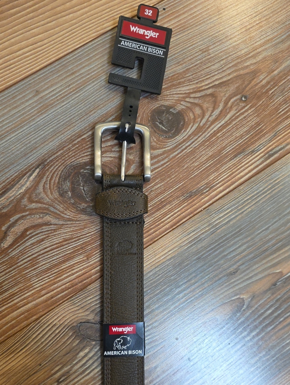 Wrangler Brown Leather Belt with Brushed Silver Buckle